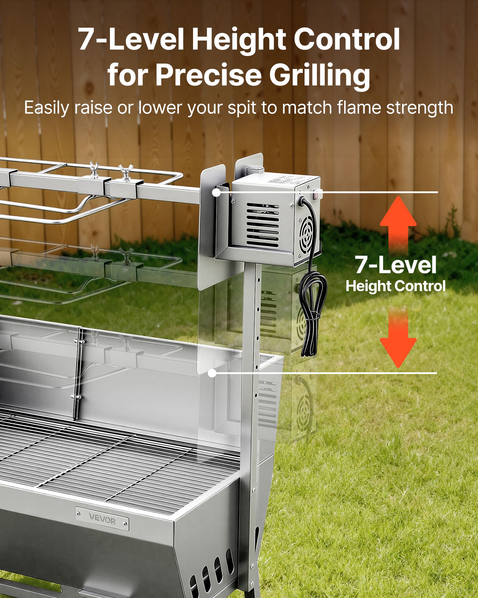 VEVOR Rotisserie Grill, 38W BBQ Outdoor Pig & Lamb Spit Roaster, Charcoal Spit Roaster with 60 kg Capacity, Wheels & 4-Level Height, Stainless Steel Electric Rotisserie Grill Kit for Camping Outdoor