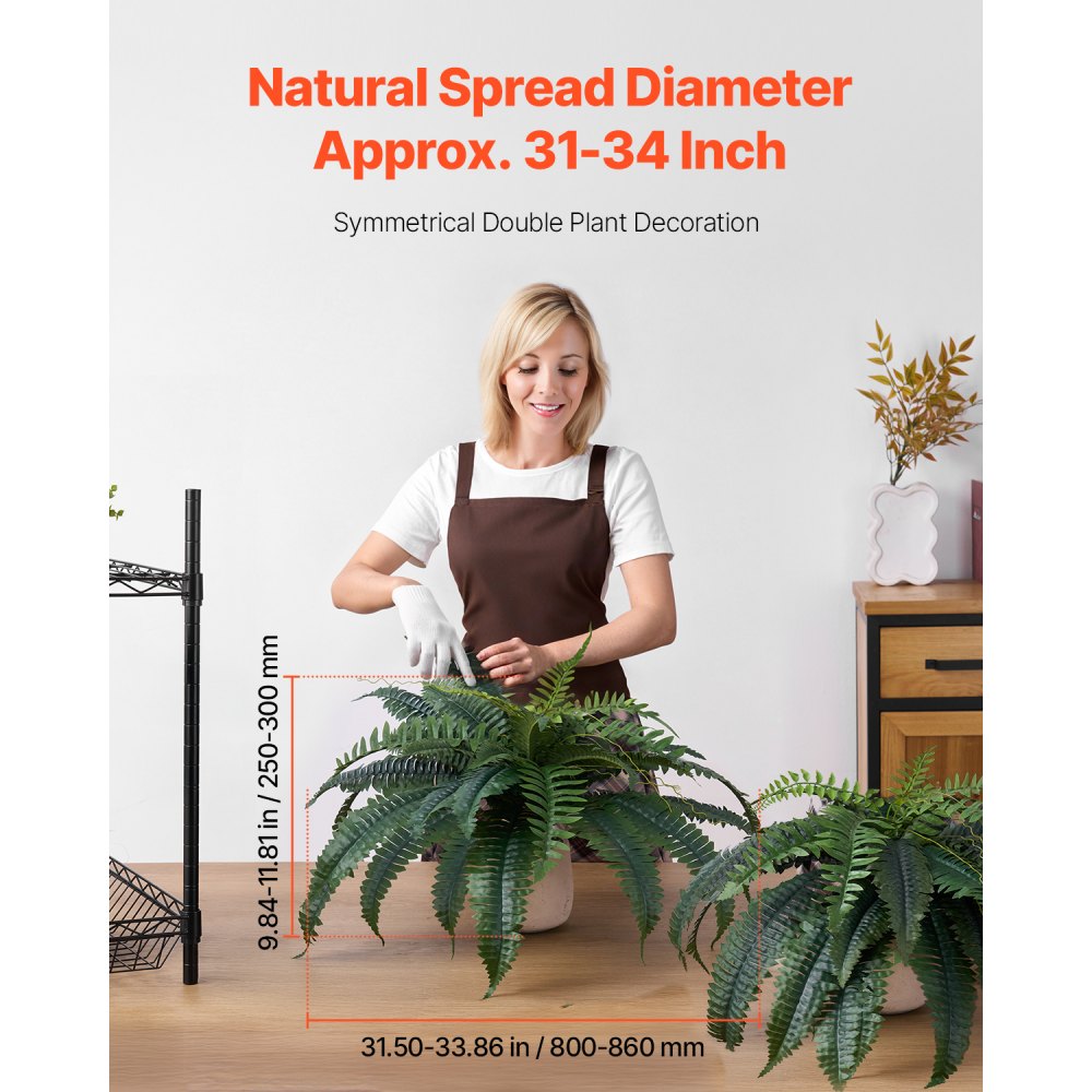VEVOR Artificial Ferns 2 Pcs, Natural Spread Diameter 31-34 Inch, Large Hanging Artificial Boston Ferns, Fake Plant Wall Decor with 30 Branches, Faux Fern for Home and Office (Flowerpot Unincluded)