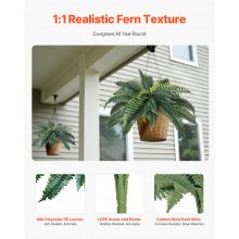 2 Pcs Artificial Boston Ferns Plastic Fern 30 Branches Indoor Outdoor Decor