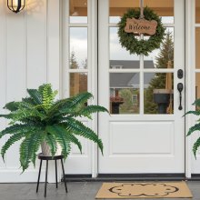 2 Pcs Artificial Boston Ferns Plastic Fern 30 Branches Indoor Outdoor Decor