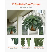 Artificial Boston Ferns Large Plastic Fern 88 Branches Indoor Outdoor Decor