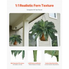 2 Pcs Artificial Boston Ferns Plastic Fern 50 Branches Indoor Outdoor Decor