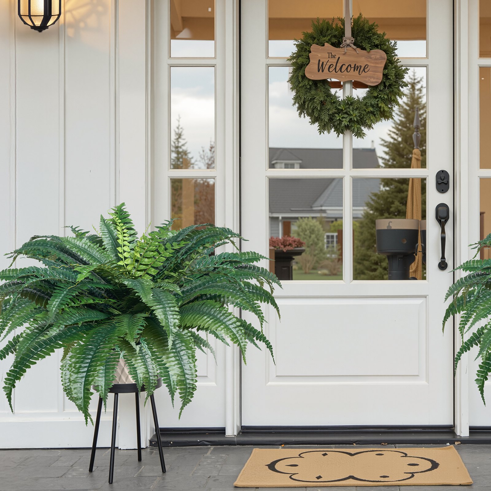VEVOR Artificial Ferns 2 Pcs, Natural Spread Diameter 43-47 Inch, Large Hanging Artificial Boston Ferns, Fake Plant Wall Decor with 50 Branches, Faux Fern for Home and Office (Flowerpot Unincluded)