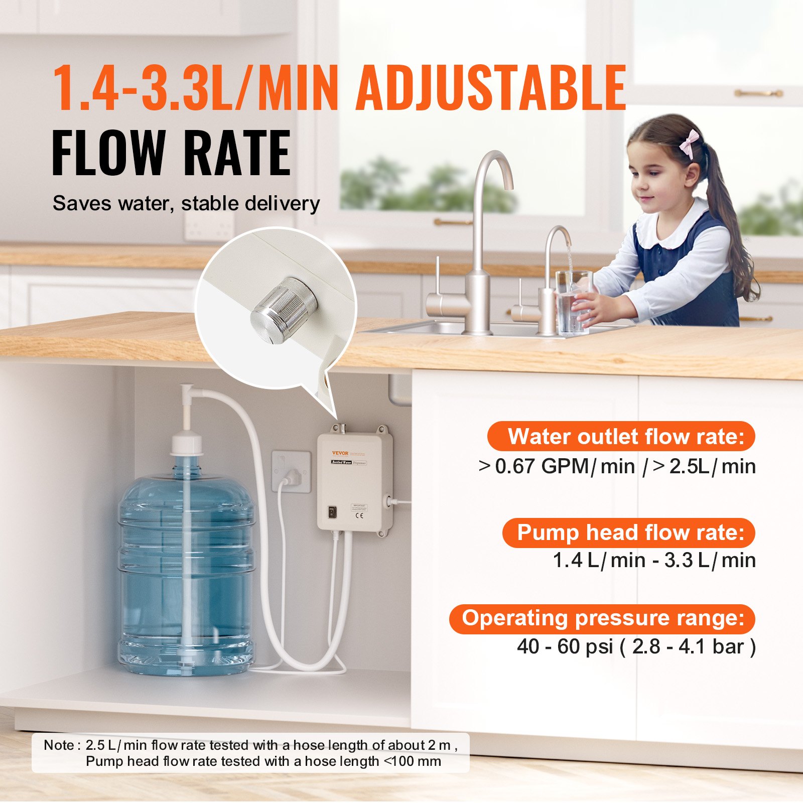 VEVOR Bottled Water Dispenser Pump System, 5 Gallon/18.9 L Dispensing System, Automatic Electric Water Dispenser, Single Inlet Water Jug Pump, Compatible Use with Coffee/Tea Machine, Refrigerator, Ice Maker