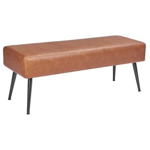VEVOR Leather Bedroom Bench, PU Leather Bench with Metal Legs and with Stitching for Entryway, Upholstered Shoe Bench Seat, Modern End of the Bed Benches for Living Room, Dining Room, Hallway, Brown
