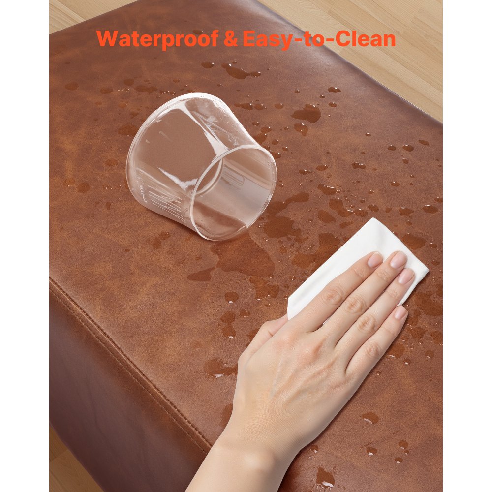 VEVOR Leather Bedroom Bench, PU Leather Bench with Metal Legs and with Stitching for Entryway, Upholstered Shoe Bench Seat, Modern End of the Bed Benches for Living Room, Dining Room, Hallway, Brown