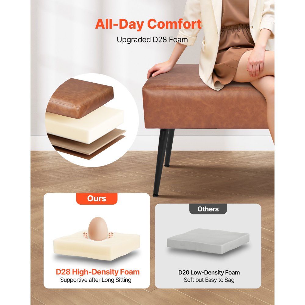 VEVOR PU Leather Bedroom Bench with Metal Legs Shoe Bench for Entryway 1100 x 400 x 430 mm Brown