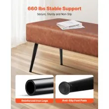 PU Leather Bedroom Bench with Metal Legs Shoe Bench for Entryway Brown