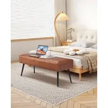 PU Leather Bedroom Bench with Metal Legs Shoe Bench for Entryway Brown