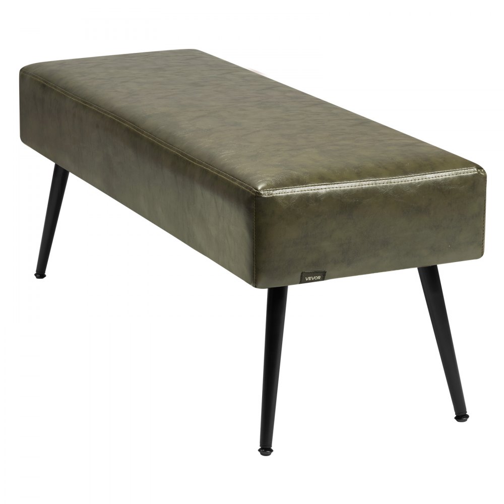 VEVOR Leather Bedroom Bench, PU Leather Bench with Metal Legs and with Stitching for Entryway, Upholstered Shoe Bench Seat, Modern End of the Bed Benches for Living Room, Dining Room, Hallway, Green