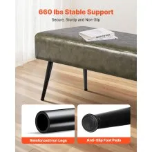 PU Leather Bedroom Bench with Metal Legs Shoe Bench for Entryway Green