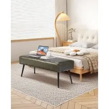 PU Leather Bedroom Bench with Metal Legs Shoe Bench for Entryway Green