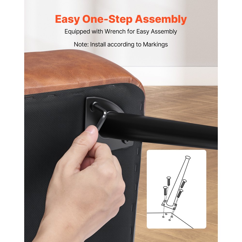 VEVOR PU Leather Storage Ottoman Bench Bench with Storage and Metal Legs 1016 x 355 x 450 mm Brown