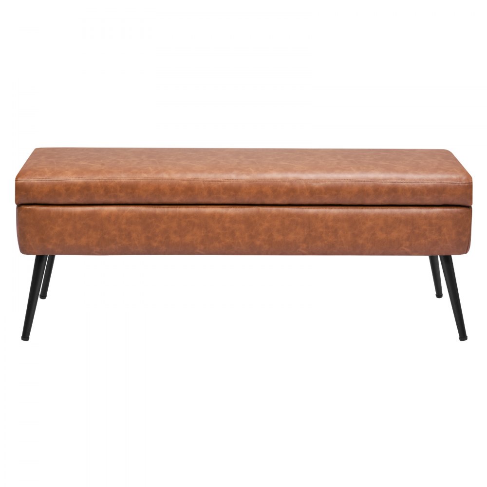 VEVOR PU Leather Storage Ottoman Bench Bench with Storage and Metal Legs 1016 x 355 x 450 mm Brown