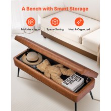 PU Leather Storage Ottoman Bench Bench with Storage and Metal Legs Brown