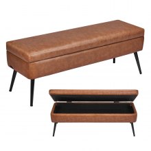 PU Leather Storage Ottoman Bench Bench with Storage and Metal Legs Brown