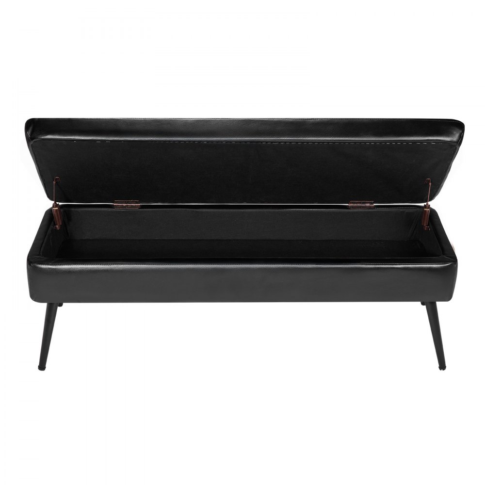 VEVOR PU Leather Storage Ottoman Bench Shoe Seat with Storage & Metal Legs 1200 x 400 x 450 mm Black
