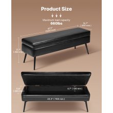 PU Leather Storage Ottoman Bench Shoe Seat with Storage & Metal Legs Black