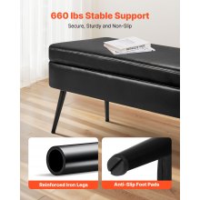 PU Leather Storage Ottoman Bench Shoe Seat with Storage & Metal Legs Black