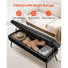 PU Leather Storage Ottoman Bench Shoe Seat with Storage & Metal Legs Black