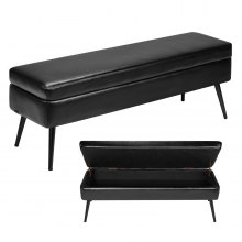 PU Leather Storage Ottoman Bench Shoe Seat with Storage & Metal Legs Black