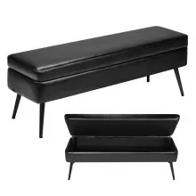 PU Leather Storage Ottoman Bench Shoe Seat with Storage & Metal Legs Black