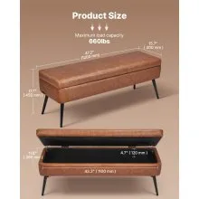 PU Leather Storage Ottoman Bench Shoe Seat with Storage & Metal Legs Brown