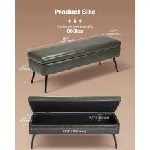 PU Leather Storage Ottoman Bench Shoe Seat with Storage & Metal Legs Green