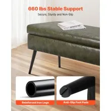 PU Leather Storage Ottoman Bench Shoe Seat with Storage & Metal Legs Green
