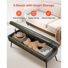 PU Leather Storage Ottoman Bench Shoe Seat with Storage & Metal Legs Green