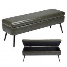 PU Leather Storage Ottoman Bench Shoe Seat with Storage & Metal Legs Green