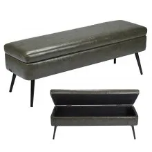 PU Leather Storage Ottoman Bench Shoe Seat with Storage & Metal Legs Green