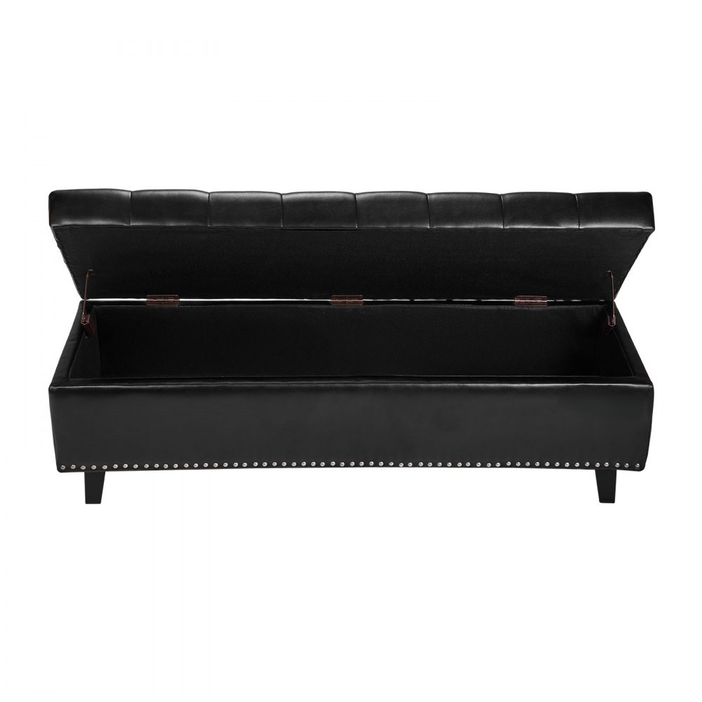 VEVOR Button-Tufted Storage Ottoman Bench PU Leather Bench with Wood Legs 1305 x 415 x 440 mm Black