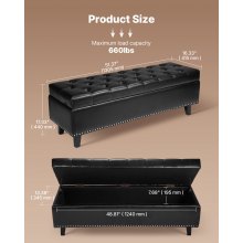 Button-Tufted Storage Ottoman Bench PU Leather Bench with Wood Legs Black