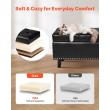 Button-Tufted Storage Ottoman Bench PU Leather Bench with Wood Legs Black