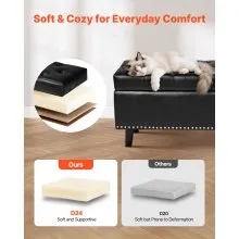 Button-Tufted Storage Ottoman Bench PU Leather Bench with Wood Legs Black