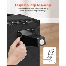 Button-Tufted Storage Ottoman Bench PU Leather Bench with Wood Legs Black