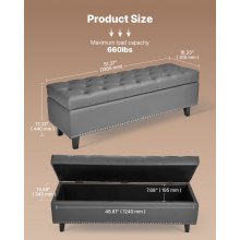 Button-Tufted Storage Ottoman Bench PU Leather Bench with Wood Legs Gray