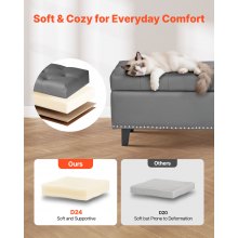 Button-Tufted Storage Ottoman Bench PU Leather Bench with Wood Legs Gray