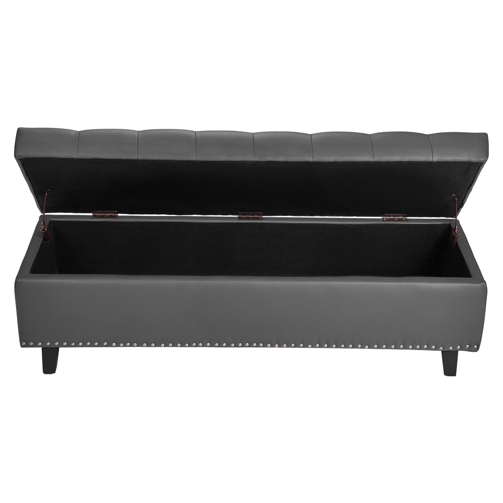 VEVOR Button-Tufted Storage Ottoman Bench, PU Leather Bench with Storage and Solid Wood Legs, Modern Shoe Benches Seat for Entryway, Upholstered End of Bed Benches for Living Room, Dining Room, Gray