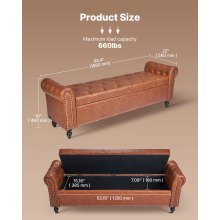 Button-Tufted Storage Ottoman Bench Rolled Arm PU Leather Wood Legs Brown