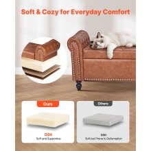 Button-Tufted Storage Ottoman Bench Rolled Arm PU Leather Wood Legs Brown