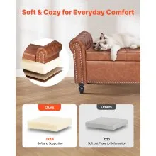 Button-Tufted Storage Ottoman Bench Rolled Arm PU Leather Wood Legs Brown