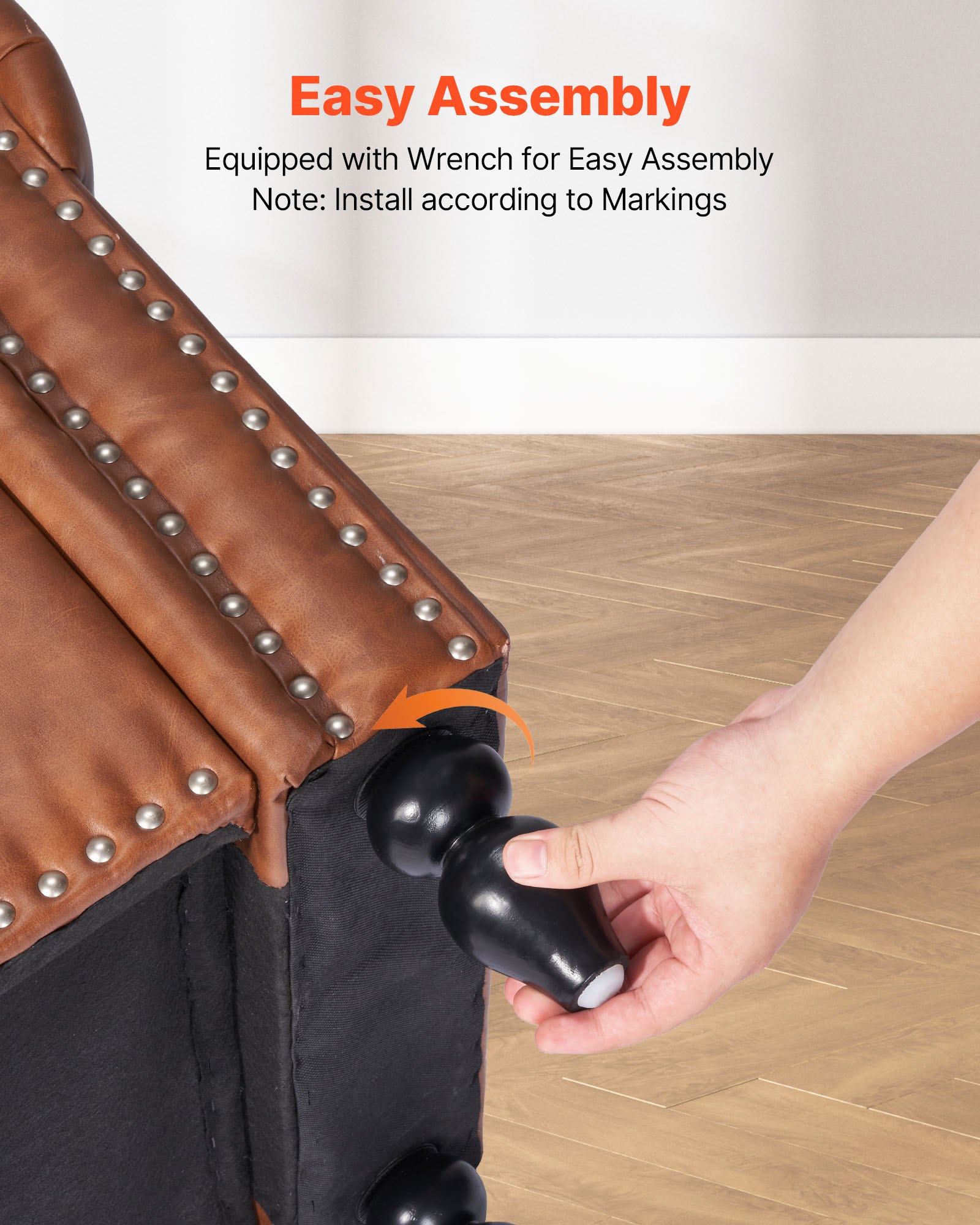 VEVOR Button-Tufted Storage Ottoman Bench Rolled Arm PU Leather Wood Legs 1660 x 560 x 460 mm Brown