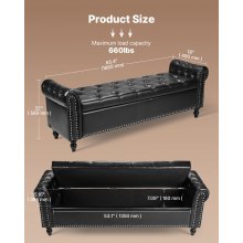 Button-Tufted Storage Ottoman Bench Rolled Arm PU Leather Wood Legs Black