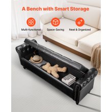 Button-Tufted Storage Ottoman Bench Rolled Arm PU Leather Wood Legs Black