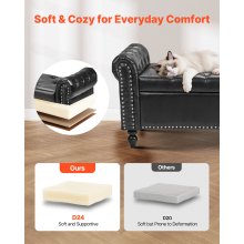 Button-Tufted Storage Ottoman Bench Rolled Arm PU Leather Wood Legs Black