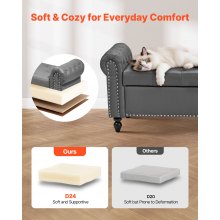 Button-Tufted Storage Ottoman Bench Rolled Arm PU Leather Wood Legs Gray