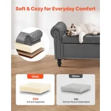 Button-Tufted Storage Ottoman Bench Rolled Arm PU Leather Wood Legs Gray