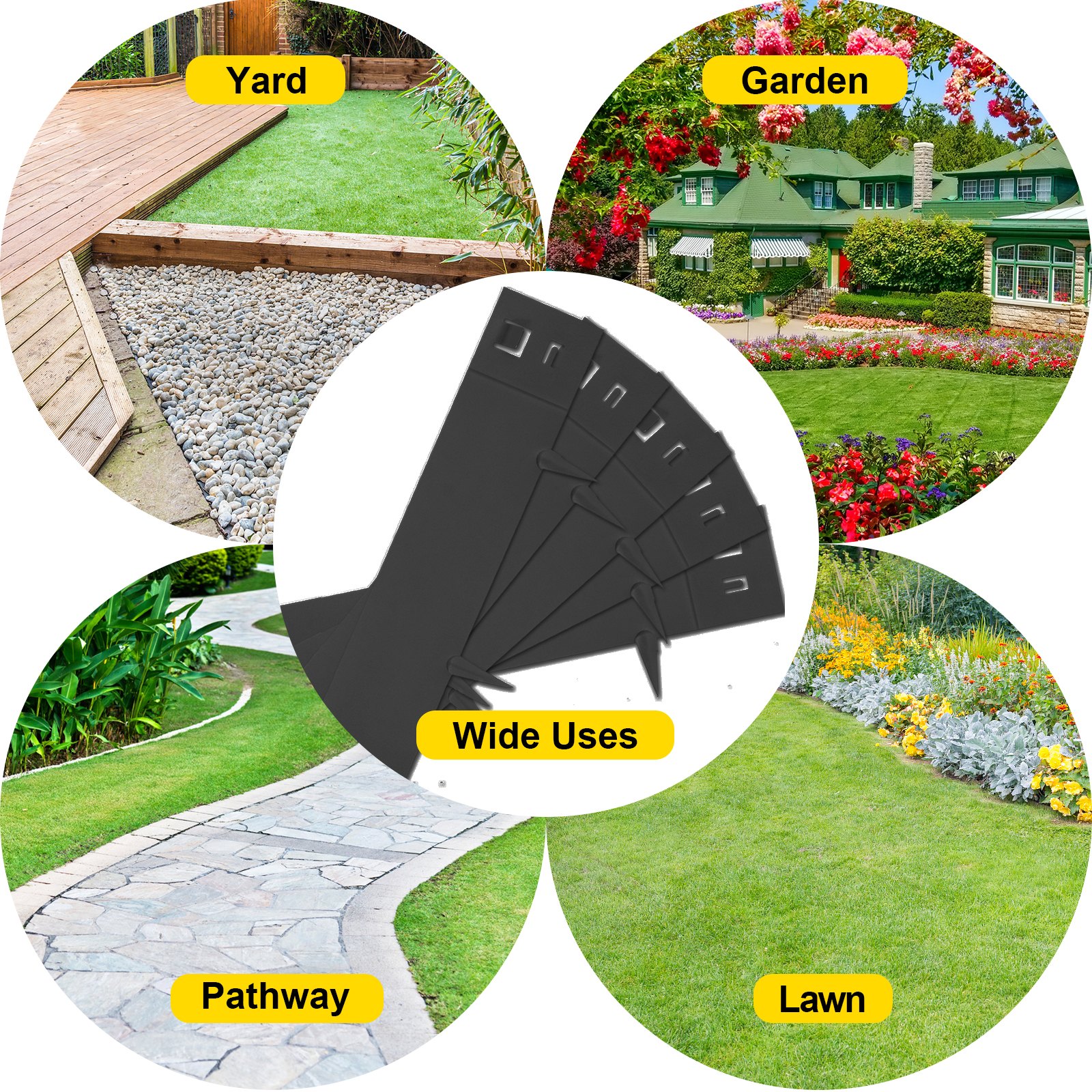VEVOR Steel Lawn Edging, 5PCS Metal Landscape Edging, 4"x39" Garden Edging Border, Flexible Galvanized Steel Landscape Border, 16.25 ft Length Landscaping Metal Edging, Black Lawn Edge for Garden Yard